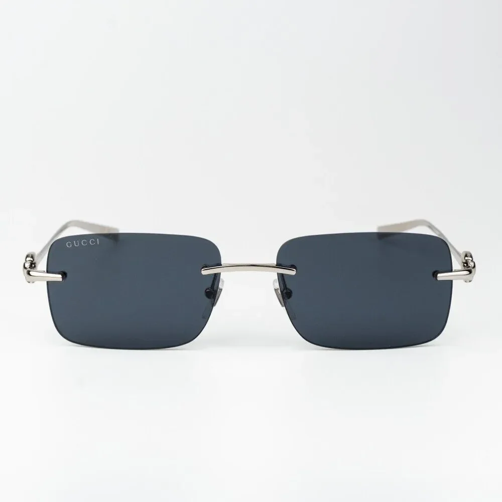 Gucci Men Sunglasses Silver Blue Rectangle GG1703S 003 BRAND NEW